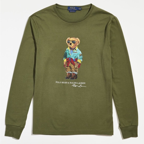 Polo Ralph Lauren Other - Polo Ralph Lauren Bear Olive Green Cotton Long Sleeves Shirt Tee Top Medium M